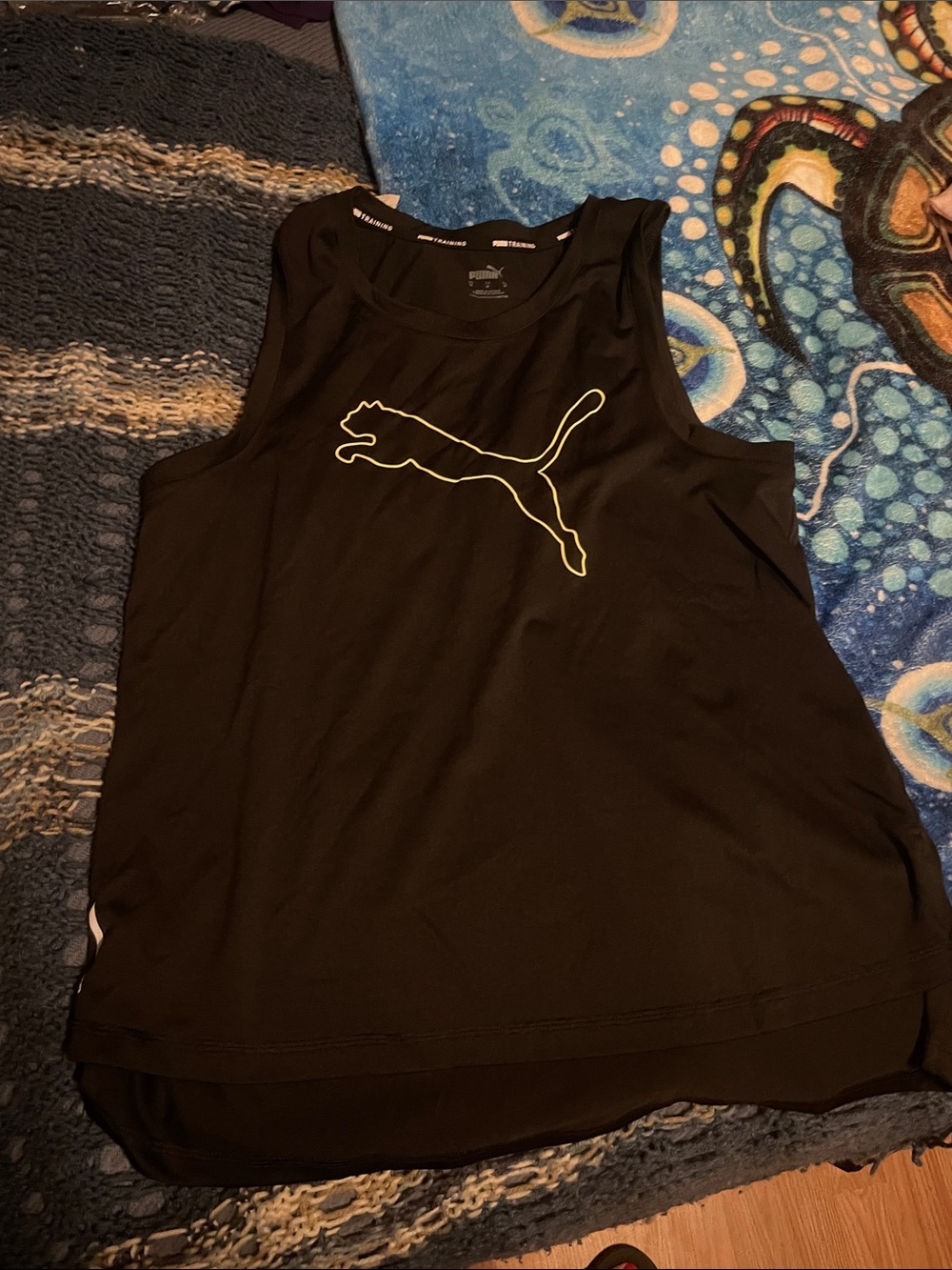 Puma Women’s Black Sleeveless Tank with White Logo Outline
